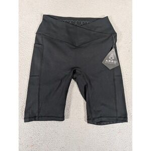 ARRO‎ Athletics Shorts Womens Large Black High Rise Biker Side Pockets Crossover